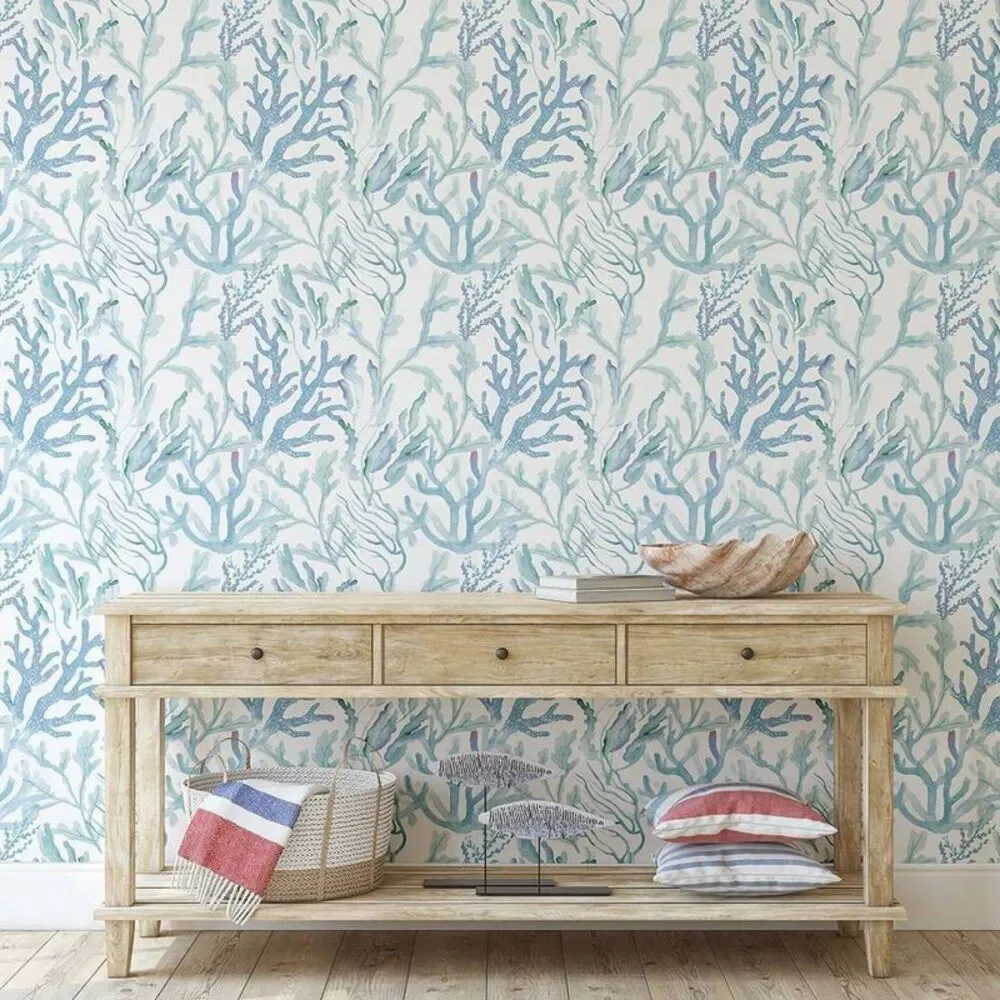 28 sq ft Coral Reef Removable Peel and Stick Wallpaper Aqua Blue